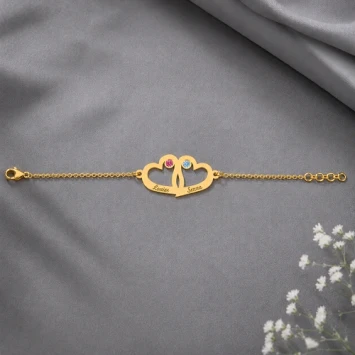 Gouden Armband met dubbel hart en geboortestenen