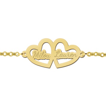 Gouden armband met twee hartjes en namen Names4ever