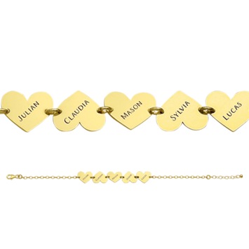 Gouden armband vijf hartjes met naam Names4ever