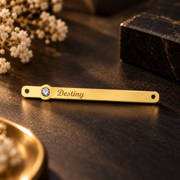 Gouden Bar naamketting met Zirkonia Names4Ever