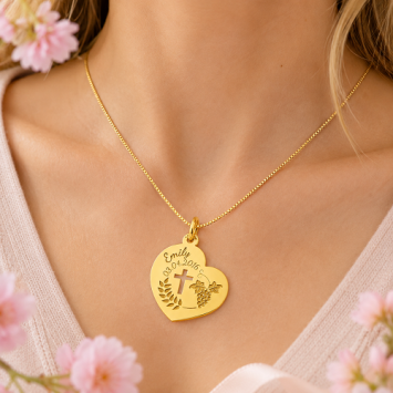 14K gouden communie hart hanger met naam