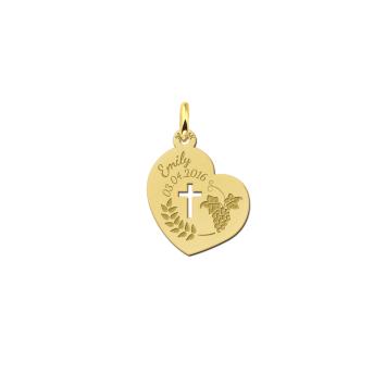 Gouden communie hanger hart met naam en datum – persoonlijk communie cadeau