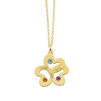 Ketting hanger drie harten verbonden met geboortestenen detail