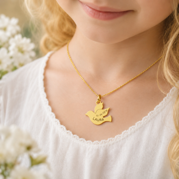 14K gouden duif hanger met naam en datum