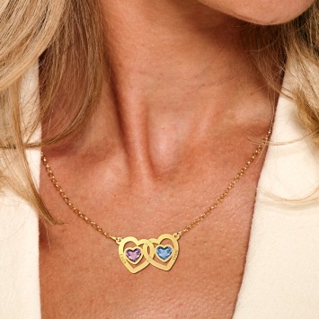 Gouden Familie ketting met hartjes swarovski steen en namen
