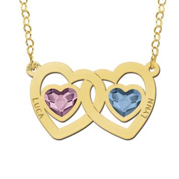 Gouden Familie ketting met hartjes swarovski steen
