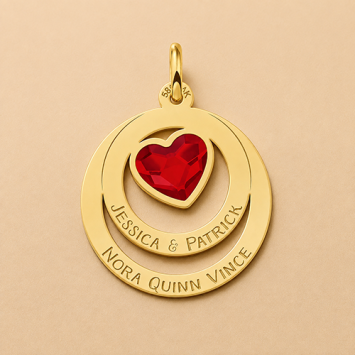 Gouden Familie ketting met swarovski steen in hartvorm