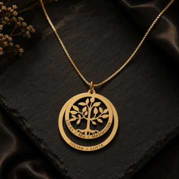 14K gouden familiehanger levensboom met gravure