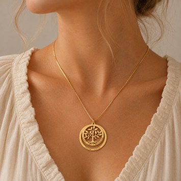 14K gouden familiehanger levensboom met gravure