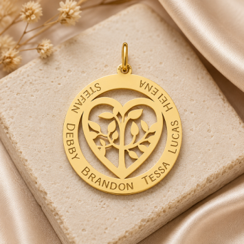 Gouden familiehanger met hart en levensboom