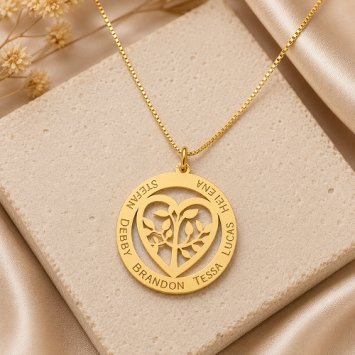 14K gouden familiehanger met levensboom en namen