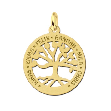 Gouden familiehanger met levensboom rond klein