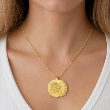 Gouden familiehanger met 4 namen en Love Faith Hope