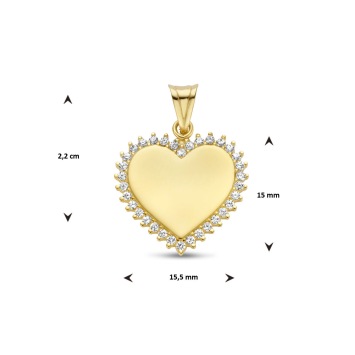 Gouden graveerhanger hartje met zirkonia's
