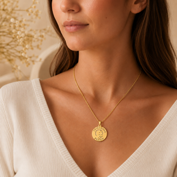 14K gouden babyhanger babyhoofdje met naam en datum