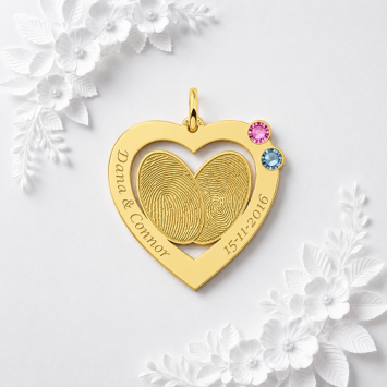 Gouden hanger hart met vingerafdruk en geboortesteen Names4ever