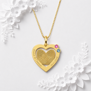 Gouden hanger hart met vingerafdruk en geboortesteen Names4ever