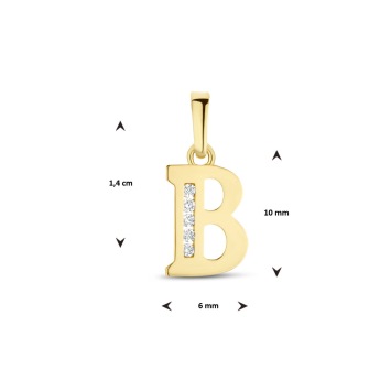 Gouden hanger letter B met zirkonia's