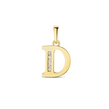 Gouden hanger letter D met zirkonia's