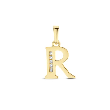 Gouden hanger letter R met zirkonia's
