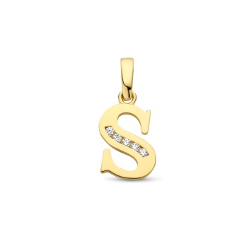 Gouden hanger letter S met zirkonia's