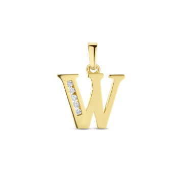 Gouden hanger letter W met zirkona's