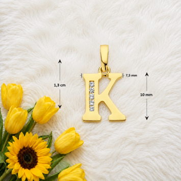 14 karaats gouden letterhanger met heldere zirkonia's