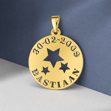 Gouden hanger sterretjes met naam en datum