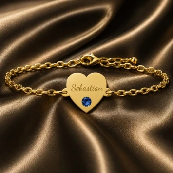 14 karaat gouden hart armband met naamgravure en geboortesteen