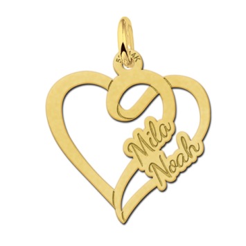 Gouden hart hanger twee namen graveren