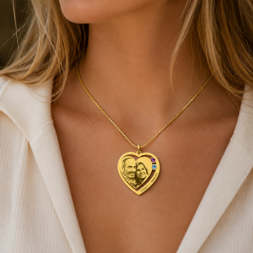 Gouden hart fotohanger met twee geboortestenen