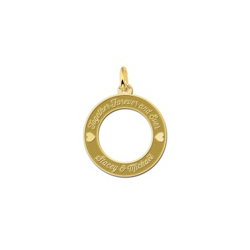 Gouden hartjes hanger 20mm met tekst graveren en hartjes