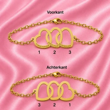 Gouden armband met drie hartjes Names4ever