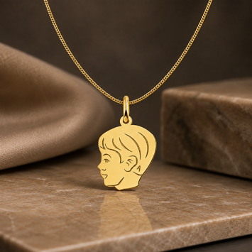 Gouden jongenshanger met kinderkopje en persoonlijke gravure