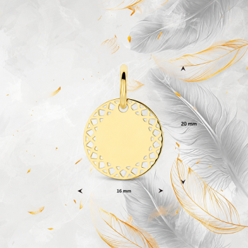Gouden ketting met foto hanger rond met sierlijke rand