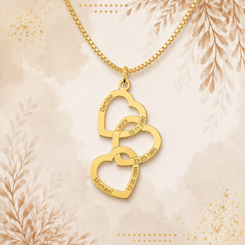 Gouden ketting hanger drie harten