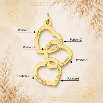 Gouden ketting hanger drie harten