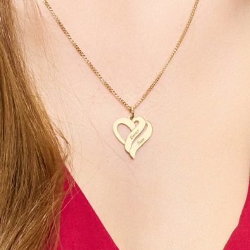 Gouden ketting hanger hart met twee namen graveren