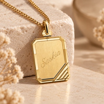 Gouden ketting hanger rechthoek met hoekdesign 14x18mm