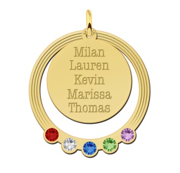 Ketting hanger twee losse rondjes en geboortestenen goud