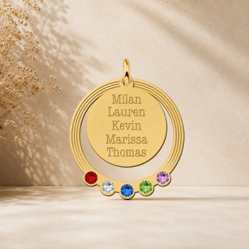 Gouden ketting hanger twee losse rondjes en geboortestenen