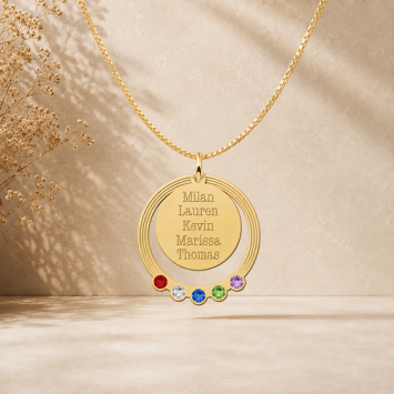 Gouden ketting hanger twee losse rondjes en geboortestenen