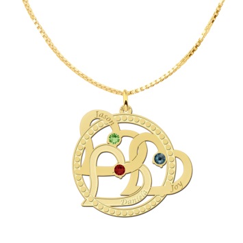 Gouden ketting hart hanger met geboortestenen en namen