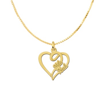 Gouden ketting hart hanger met twee namen graveren