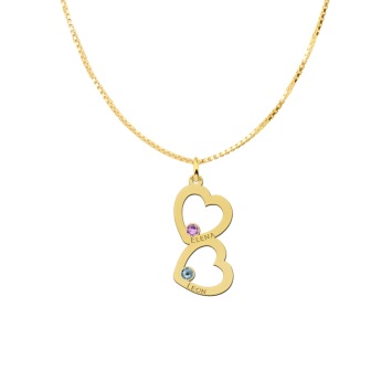 Gouden ketting met hartjes namen en geboortestenen