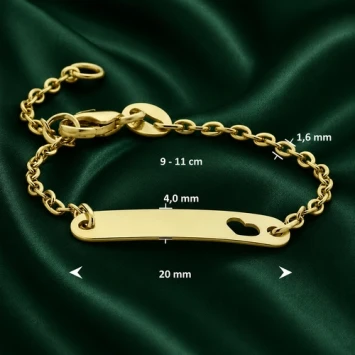 Gouden kinderarmbandje met plaat en uitgestanst hartje