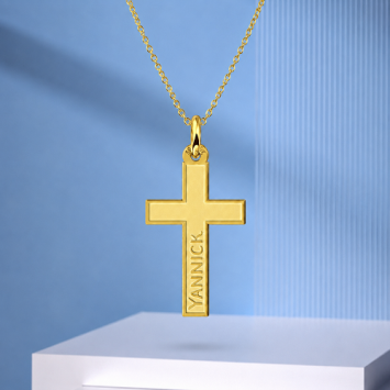 Gouden kruis hanger met naam – Eerste Communie Ketting (Graveerbaar)