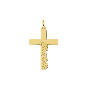 Gouden kruis hanger met naam – gepersonaliseerd