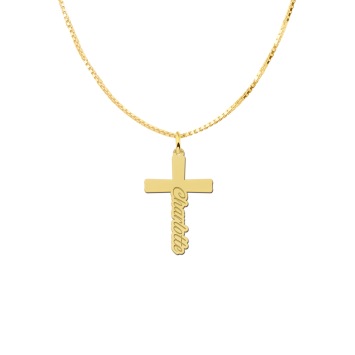 Gouden kruis hanger met naam graveren
