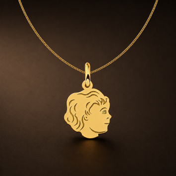 Kleine gouden meisjeshanger met kinderkopje en gravure
